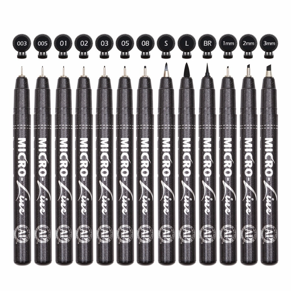 Premium 13pcs Micron Needle Drawing Line Pen Hand Lettering Pens Waterproof Pigment Sketch Markers Pen For Design Art Supplies