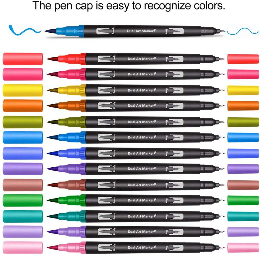 60 Pcs Colour Pens Marker, Dual Tip Brush Pens Art Markers Fineliner WaterColor Drawing Pens for Adult Colouring Books,Sketching