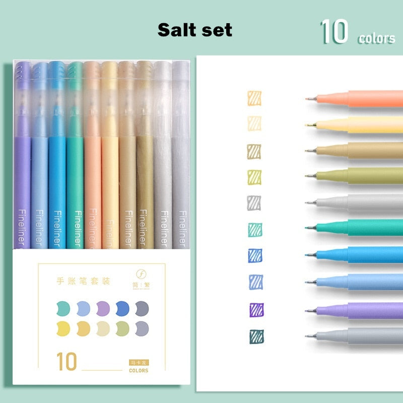 10pcs Multi Color Gel Pens Set Micron Tip Sweet Salt Morandi Retro Colors Quick Dry Ink Marker Liner Highlighter Drawing A6247