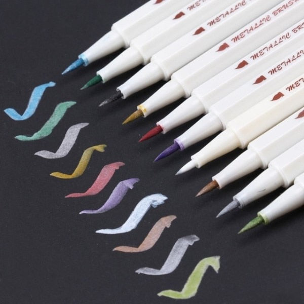 Metallic Calligraphy Marker Pens - Set of 10 Colors, Metallic Color Painting Pen for Rock Painting, Mug Design, Card Making, DIY