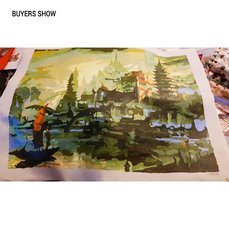 CHENISTORY Pagoda Abstract Landscape DIY Painting By Numbers Vintage Oil Painting On Canvas Home Decor Unique Gift Wall Artwork