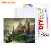CHENISTORY Pagoda Abstract Landscape DIY Painting By Numbers Vintage Oil Painting On Canvas Home Decor Unique Gift Wall Artwork
