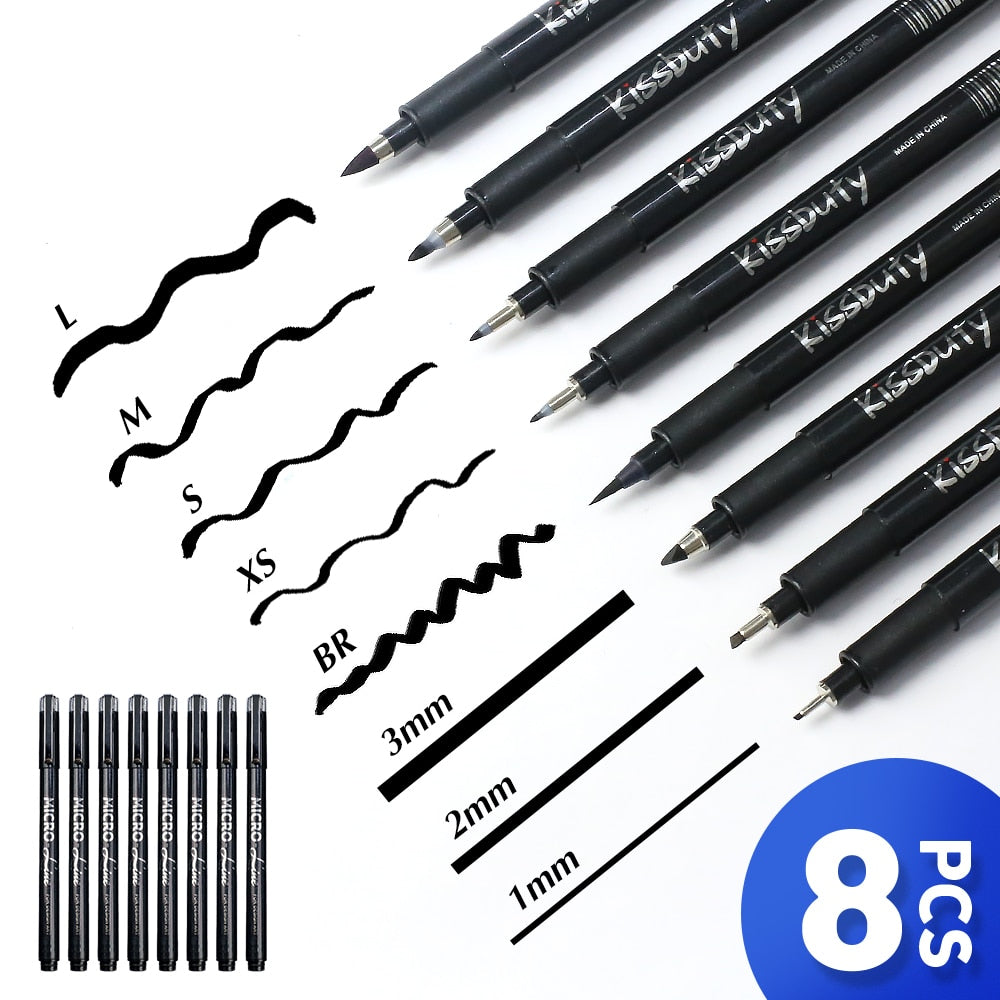 Calligraphy Hand Lettering Pens, Pigment Liner Micron Pen Set , 8 Size Caligraphy Brush Pens Art Supplies for Sketching Drawing