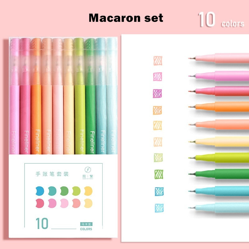10pcs Multi Color Gel Pens Set Micron Tip Sweet Salt Morandi Retro Colors Quick Dry Ink Marker Liner Highlighter Drawing A6247