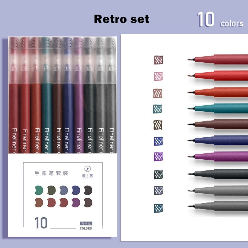 10pcs Multi Color Gel Pens Set Micron Tip Sweet Salt Morandi Retro Colors Quick Dry Ink Marker Liner Highlighter Drawing A6247