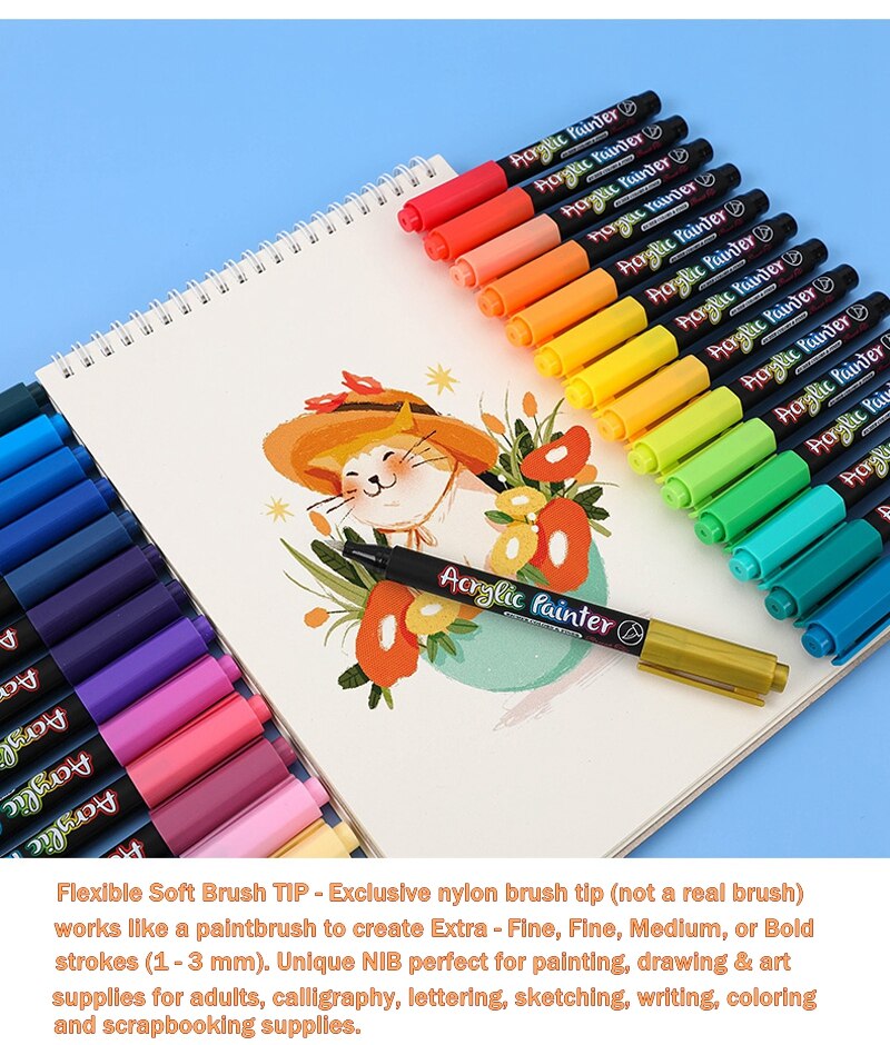 36 Colors Acrylic Paint Pens Brush Marker Pen for Rock Painting, Stone, Ceramic, Glass, Wood, Canvas ,DIY Art Making Supplies