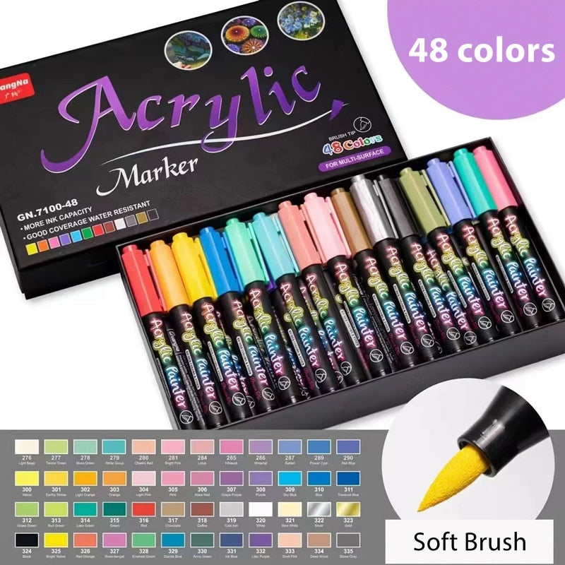36 Colors Acrylic Paint Pens Brush Marker Pen for Rock Painting, Stone, Ceramic, Glass, Wood, Canvas ,DIY Art Making Supplies
