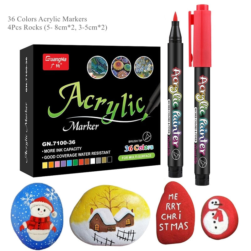 36 Colors Acrylic Paint Pens Brush Marker Pen for Rock Painting, Stone, Ceramic, Glass, Wood, Canvas ,DIY Art Making Supplies