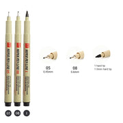 1/ 3 pcs Pigment Liner Micron Pen Neelde Drawing Manga Pen Brush Art Markers Waterproof Fineliner Sketching Pen Stationery