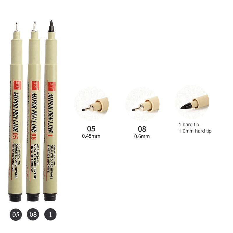 1/ 3 pcs Pigment Liner Micron Pen Neelde Drawing Manga Pen Brush Art Markers Waterproof Fineliner Sketching Pen Stationery