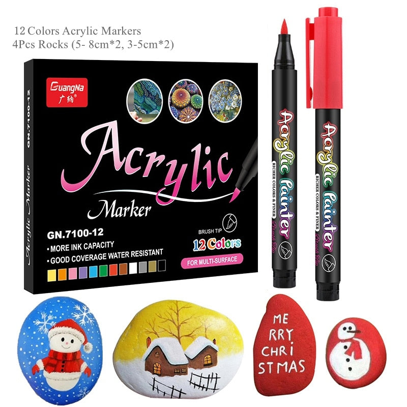 36 Colors Acrylic Paint Pens Brush Marker Pen for Rock Painting, Stone, Ceramic, Glass, Wood, Canvas ,DIY Art Making Supplies