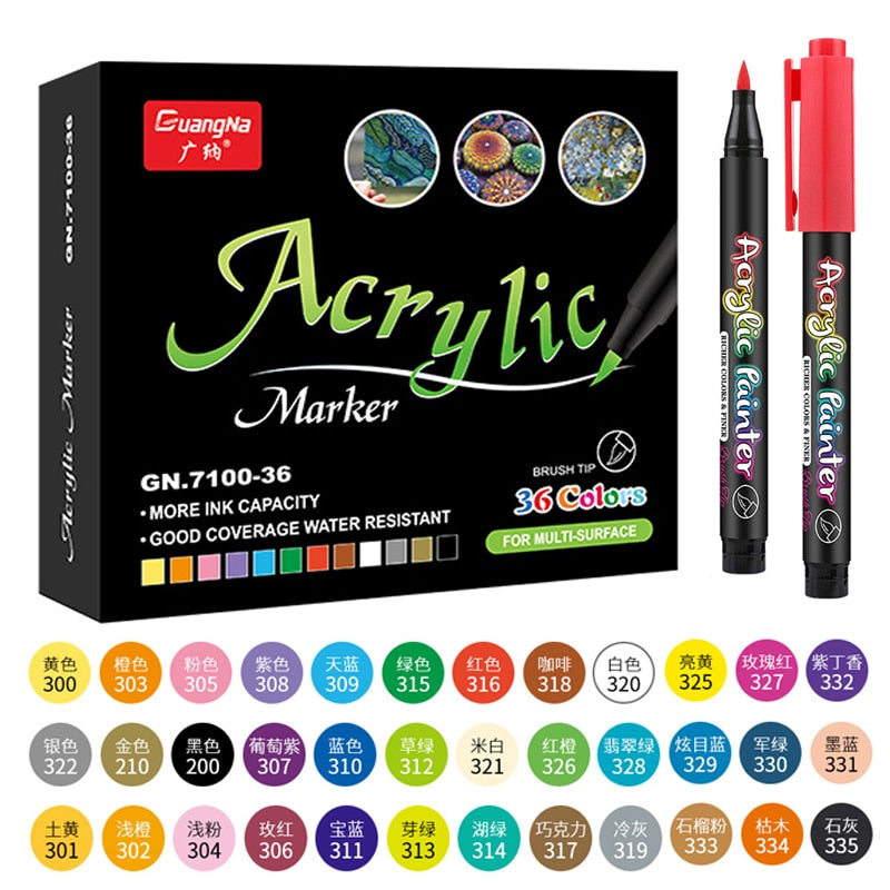 36 Colors Acrylic Paint Pens Brush Marker Pen for Rock Painting, Stone, Ceramic, Glass, Wood, Canvas ,DIY Art Making Supplies