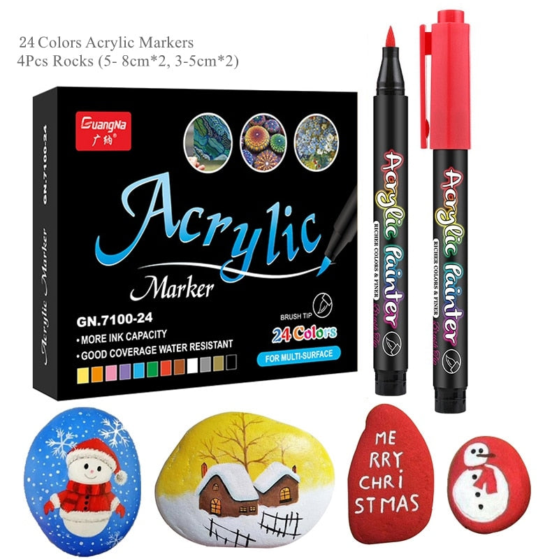 36 Colors Acrylic Paint Pens Brush Marker Pen for Rock Painting, Stone, Ceramic, Glass, Wood, Canvas ,DIY Art Making Supplies