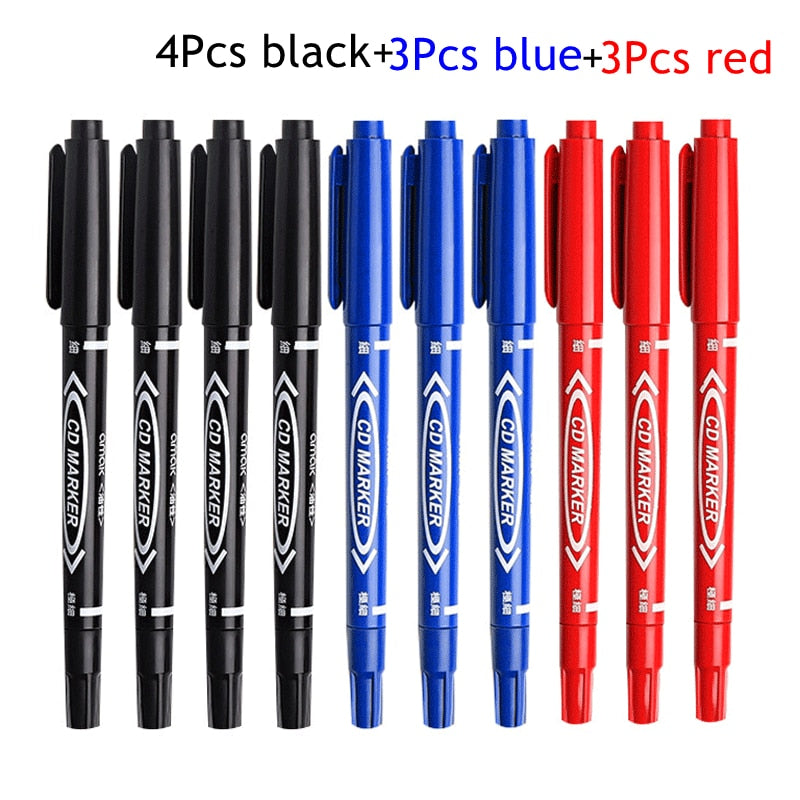 10 Pcs/set Twin Tip Colored Permanent Art Markers Pens Fine Point Waterproof Oily Black Ink Sketchbook Painting School Supplies