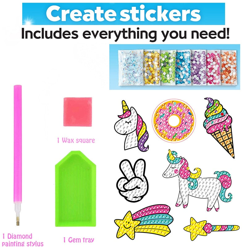 Kids Big Gem Diamond Painting Kit Create 12 Stickers DIY Arts Crafts Girls Boys Magical 5D Diamond Painting by Numbers Toys Gift