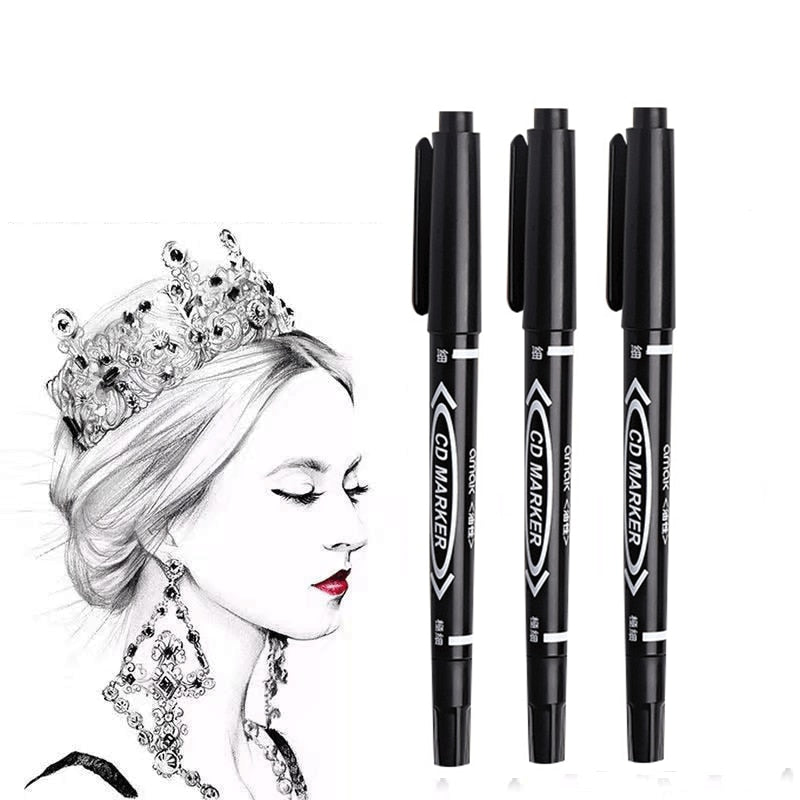 10 Pcs/set Twin Tip Colored Permanent Art Markers Pens Fine Point Waterproof Oily Black Ink Sketchbook Painting School Supplies