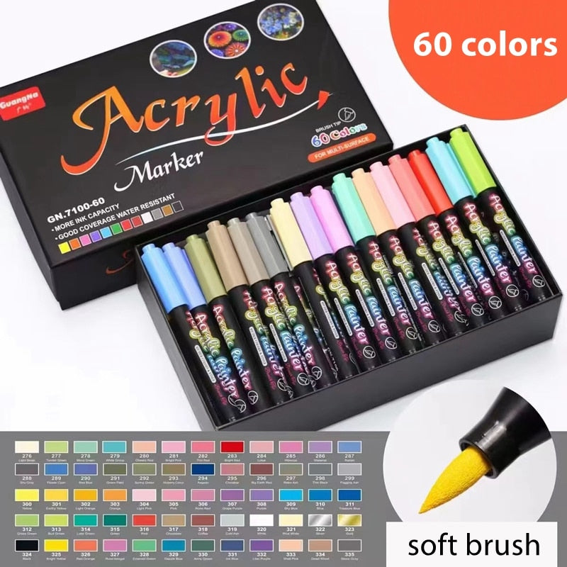 36 Colors Acrylic Paint Pens Brush Marker Pen for Rock Painting, Stone, Ceramic, Glass, Wood, Canvas ,DIY Art Making Supplies