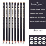 8 Pcs Faber-Castell Graphite Pitt Matt Pencil Set HB, 2B, 4B, 6B, 8B, 10B, 12B, 14B Sketching Drawing Artists’ Quality