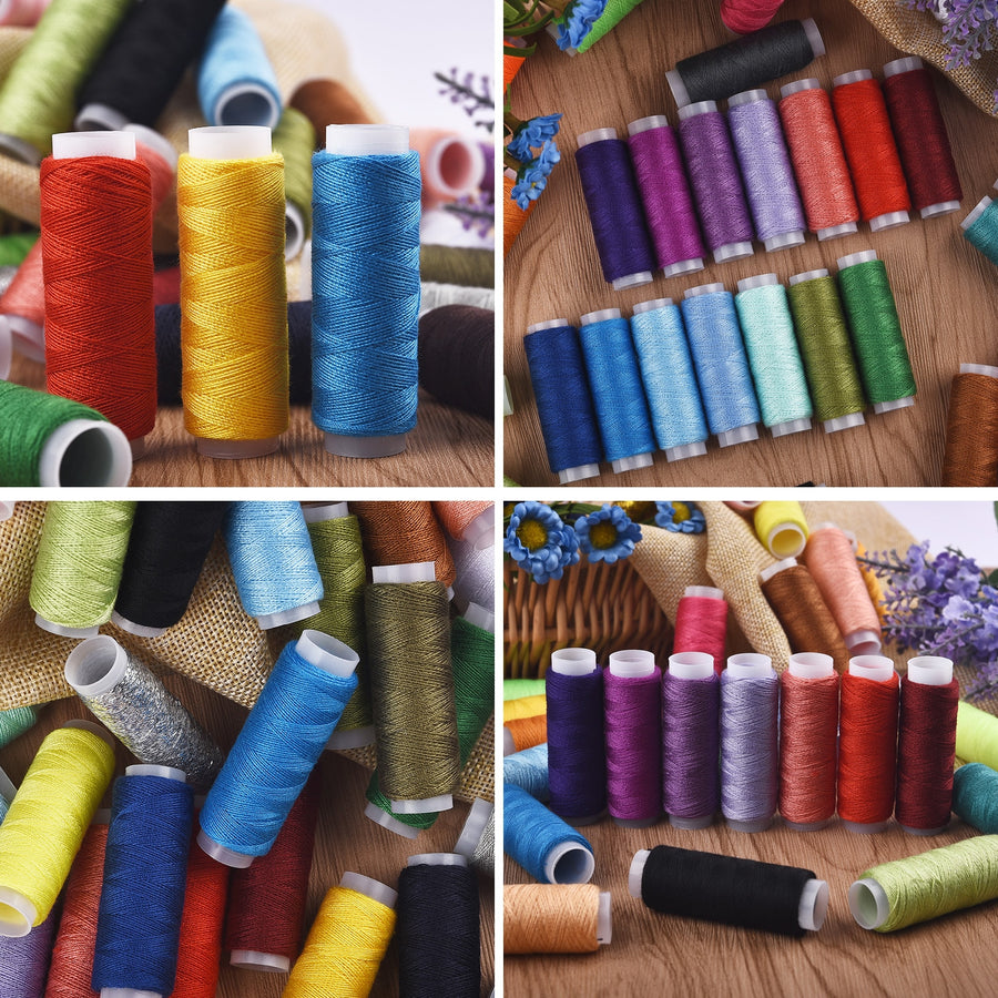 24/30/38/39Pcs Mixed Colors Polyester Yarn Sewing Thread Roll Machine Hand Embroidery 160 Yard Each Spool For Home Sewing Kit
