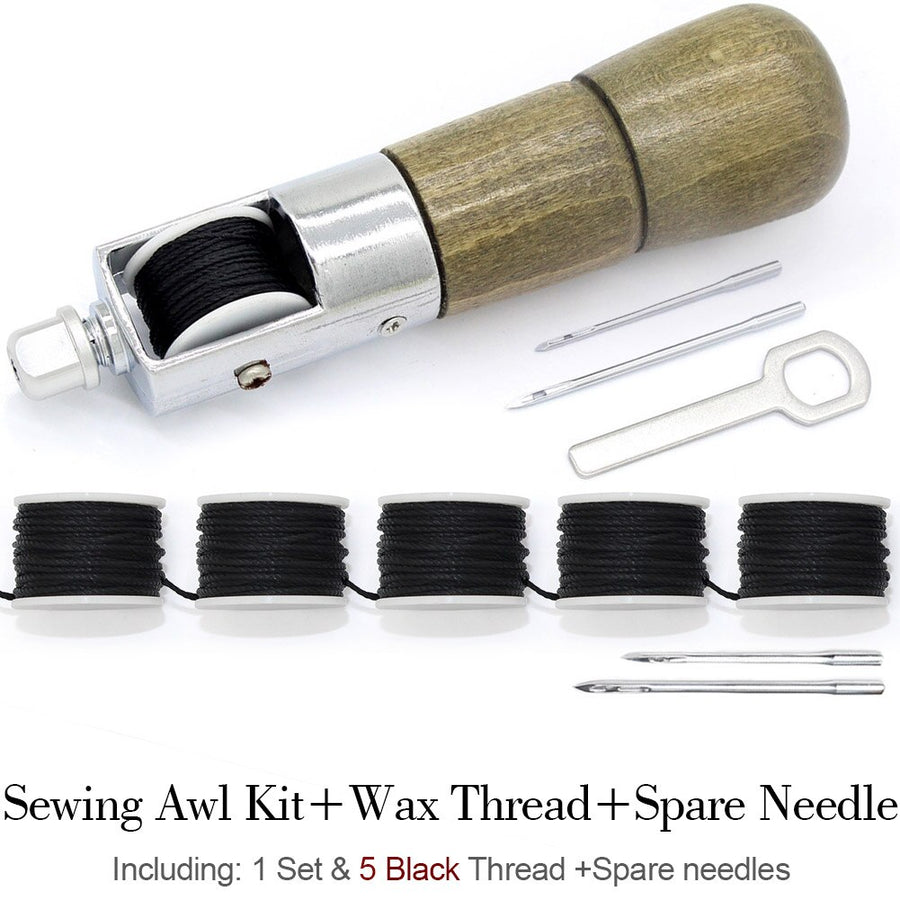Leathercraft Sewing Stitching Awl Needle Tool Kit Handwork DIY Leather Shoe Repair Purses Wallets Clothes Craft Supplies Thread