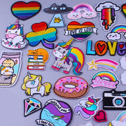 Prajna Hippie Unicorn Patches Embroidered Patches For Clothing DIY Magic Rainbow Stripes Iron On Patches For Kids Cloth Applique