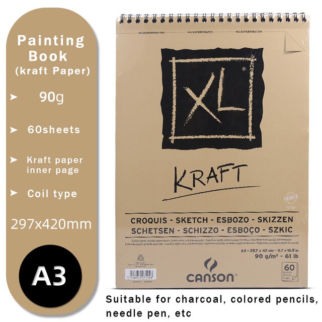 CANSON XL Series Creative Painting Book 16K/8K/A4/A3 Sketch/Marker/Acrylic/Watercolor/Pencil/Toner Stick Book Kraft Paper Book