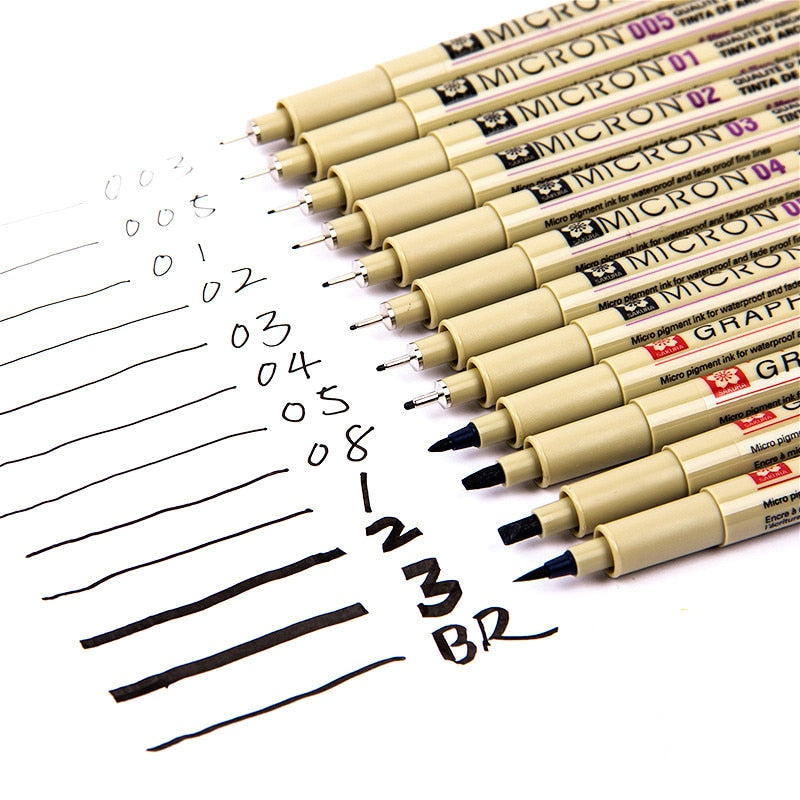 1 Piece Pigment Liner Pigma Pen Fine Line Sketching Markers Different Tip Black Fineliner StylographsDrawing Pens Copic Supplier