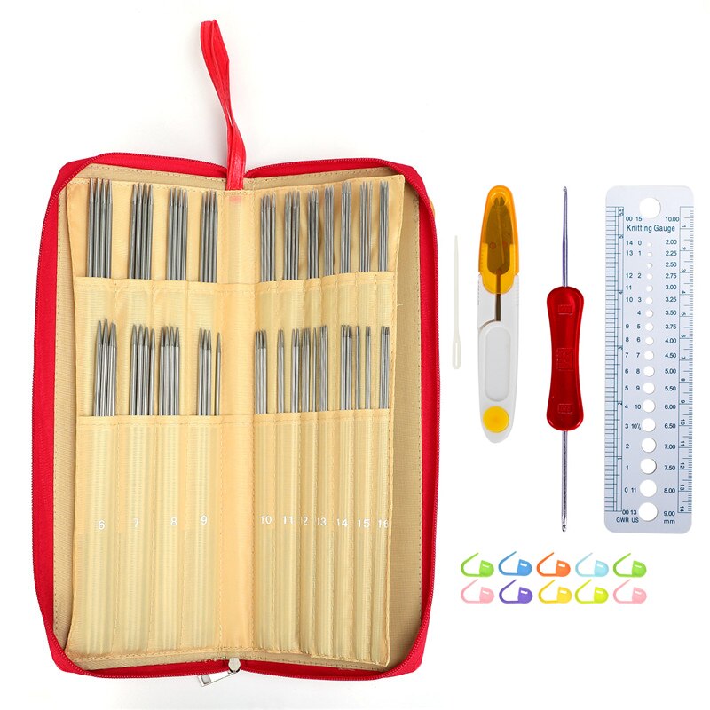 121pcs Stainless Knitting Needles Set 11Sizes 43/65/80cm Circular Knitting Needles 88pcs Straight Needles Crochet Hooks With Bag