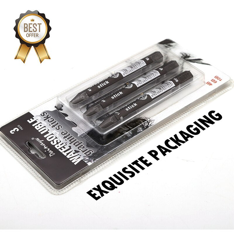 Graphite Stick Set - Water Soluble - 4B 6B 10B, Art Drawing Supplies for Sketch &amp; Shading Pencils, Artist Sketching - 3 Pcs