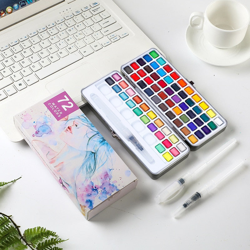 Professional 50/72/90 Color Solid Watercolor Set Basic Neon Glitter Watercolor Paint for Drawing Art Paint Supplies Art Supplies