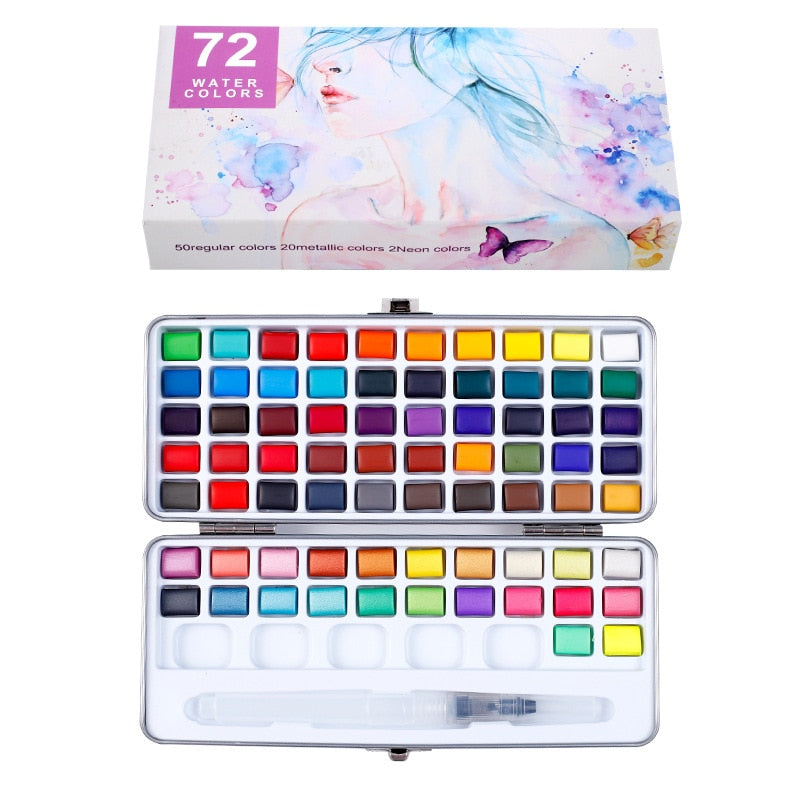 Professional 50/72/90 Color Solid Watercolor Set Basic Neon Glitter Watercolor Paint for Drawing Art Paint Supplies Art Supplies