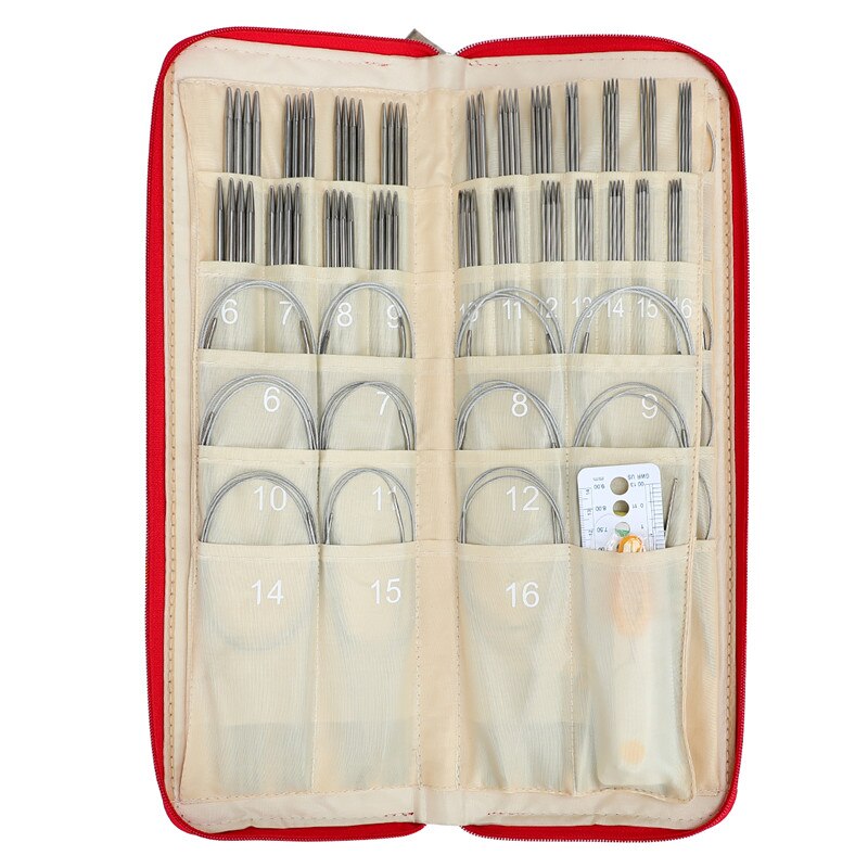 121pcs Stainless Knitting Needles Set 11Sizes 43/65/80cm Circular Knitting Needles 88pcs Straight Needles Crochet Hooks With Bag