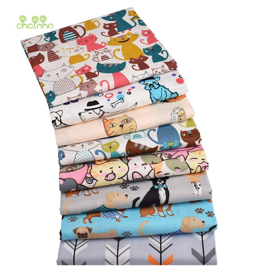 Chainho,8pcs/lot,Cartoon Animal Series,Printed Twill Cotton Fabric,Patchwork Cloth,DIY Sewing Quilting Material ForBaby&amp;Children