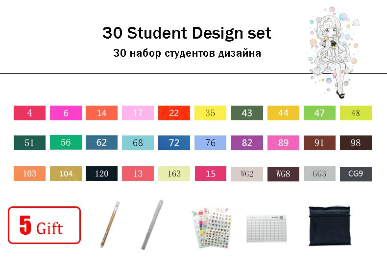 TouchFIVE 30/40/60/80/168 Color Art Markers Set Dual Headed Artist  Sketch Oily Alcohol based markers For Animation Manga