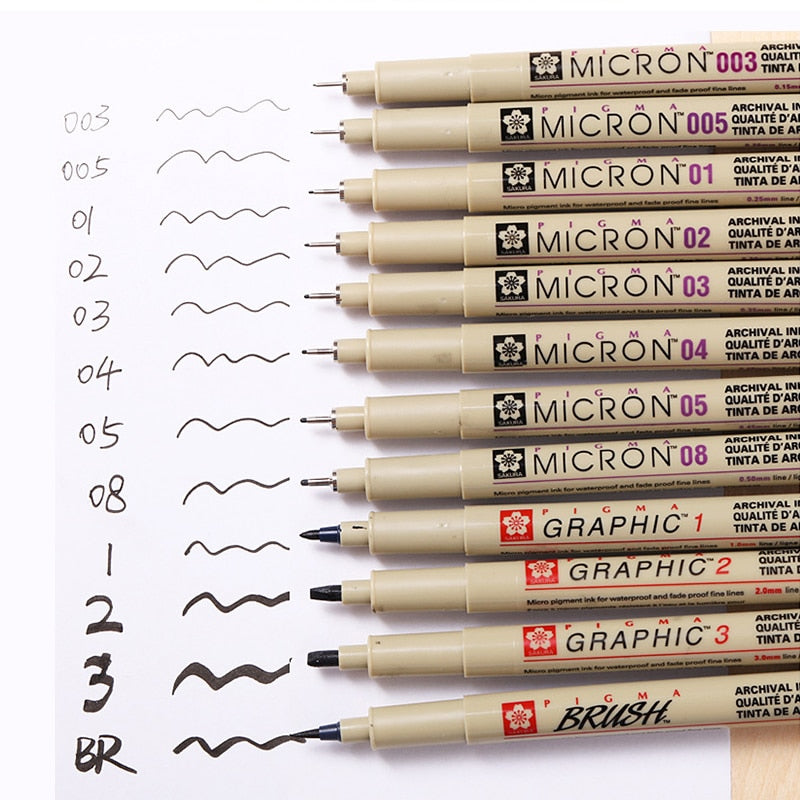 1Pc Pigma Micron Porous Point Pen Soft Brush Drawing Pen Liner Fineliner Sketch Needle Pen 005 01 02 03 04 05 08 1.0 Art Markers