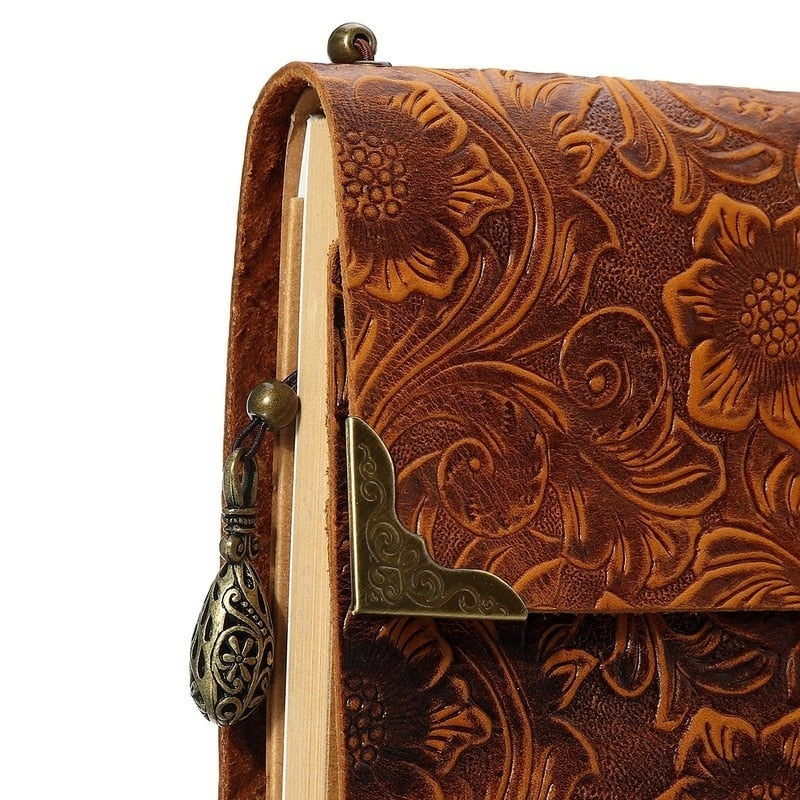 Embossed Pattern Soft Leather Travel Notebook with Lock and Key Diary Notepad Paper for Business Sketching &amp; Writing