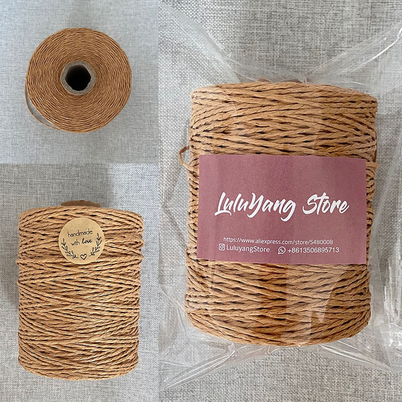 1Roll=280M Natural Raffia Straw Yarn For Summer Hand Knit Crochet Hat HandBag Cushion Baskets Knitting Material Colorful Threads