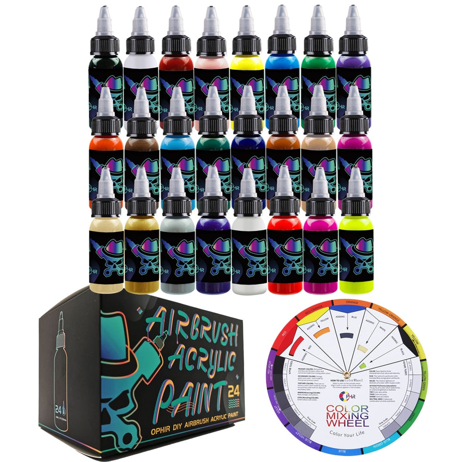 OPHIR Airbrush Acrylic Paint 24/32 Colors Airbrush DIY Paint for Model Shoes Leather Painting Airbrush DIY Pigment TA005(1-24)
