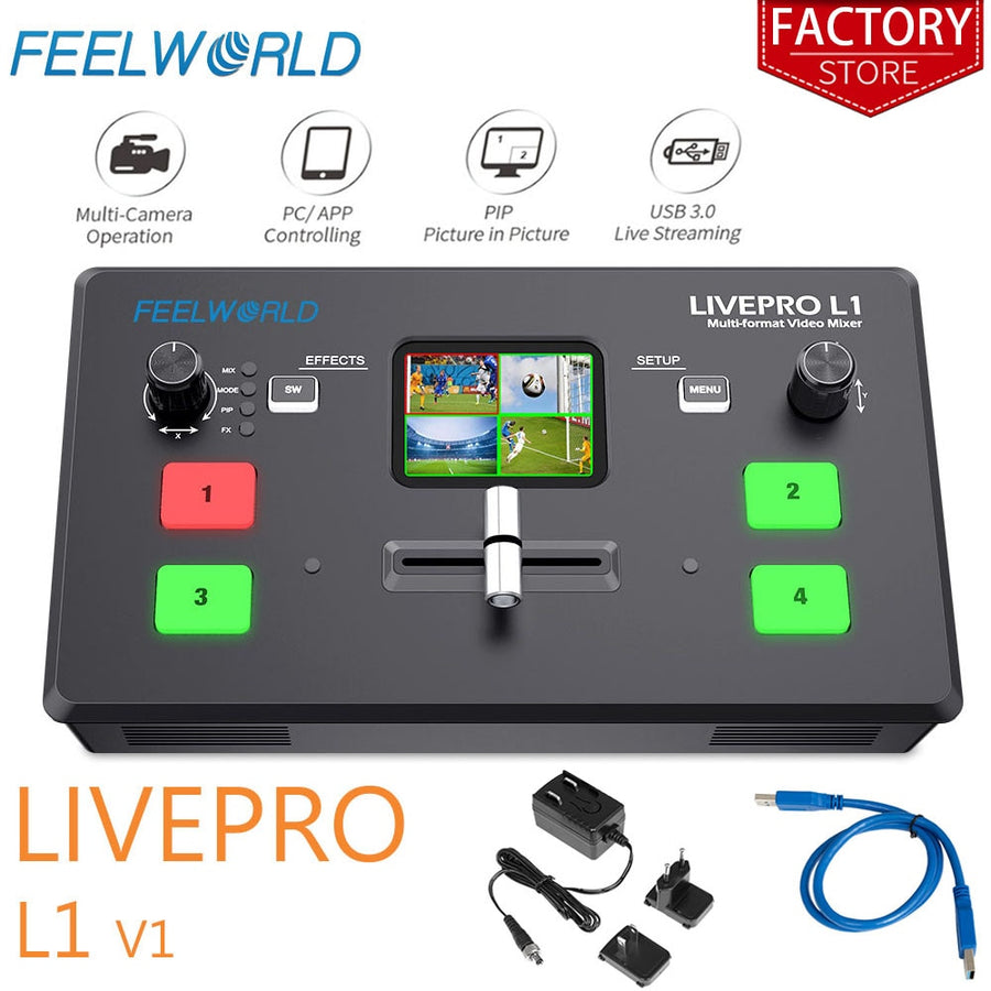 Feelworld Live Streaming Switcher Livepro L1 V1 Video Mixer HDMI Multi-Format Studio Record Preview Mode For DSLR Camera Youtube
