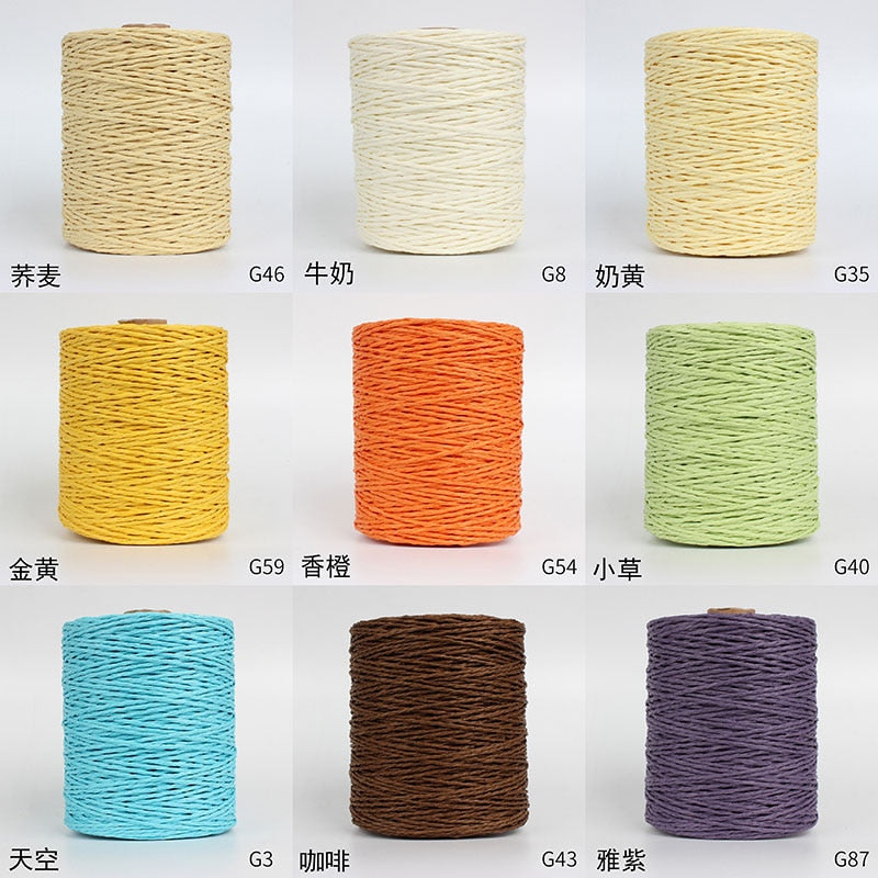 1Roll=280M Natural Raffia Straw Yarn For Summer Hand Knit Crochet Hat HandBag Cushion Baskets Knitting Material Colorful Threads