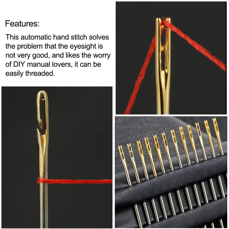 LMDZ 12/21/24PCS Elderly needle-side hole blind needle Needless Tail Side Opening Stainless Steel Hand Sewing Needless threading
