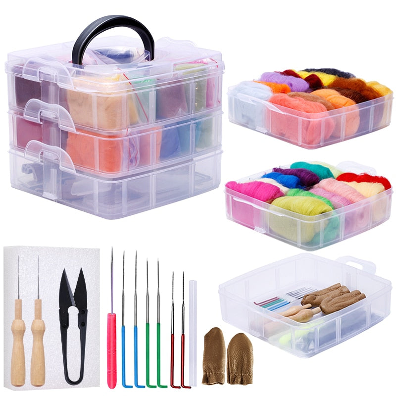MIUSIE 24 Colors Wool Fiber DIY Wool Felt Kit Handle Wool Felt Toys Making Fabric Materials Handcraft Felt Needle For Beginners