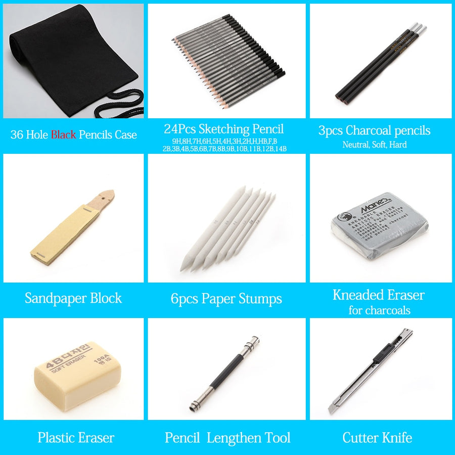 27/39pcs Sketch Pencil Set Professional Sketching Drawing Kit Wood Pencil Pencil Bags For Painter School Students Art Supplies