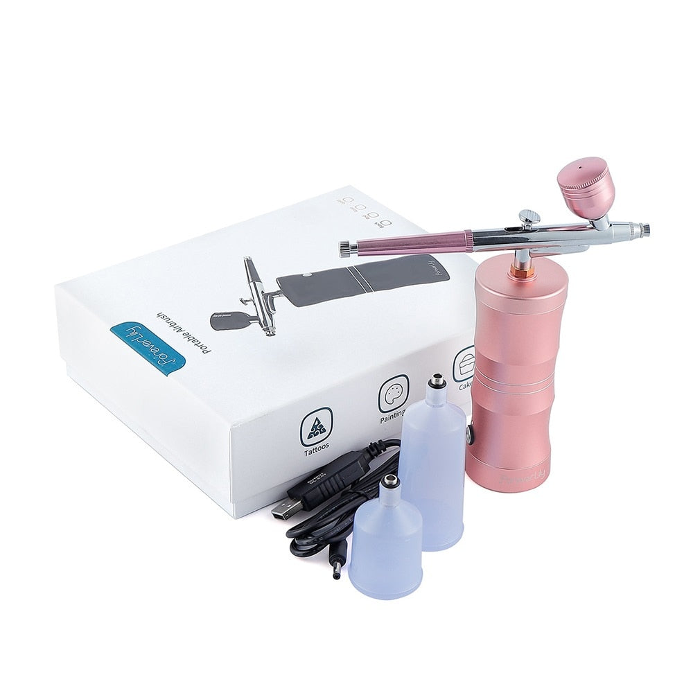 Foreverlily Mini Air Compressor Kit Air-Brush Paint Spray Gun Airbrush For Nail Art Tattoo Craft Cake Face Nano Fog Mist Sprayer