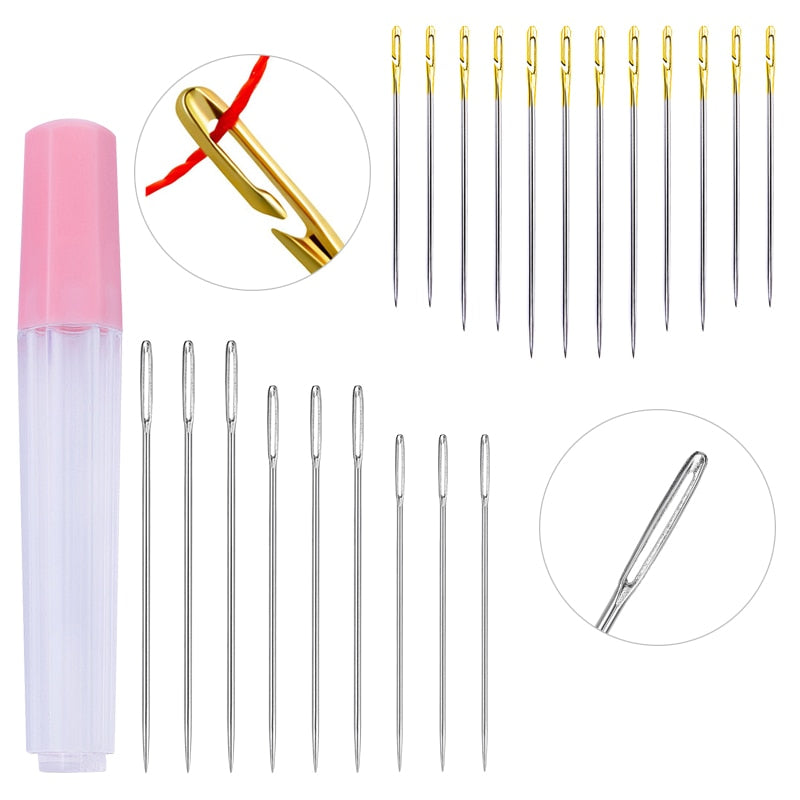 LMDZ 12/21/24PCS Elderly needle-side hole blind needle Needless Tail Side Opening Stainless Steel Hand Sewing Needless threading