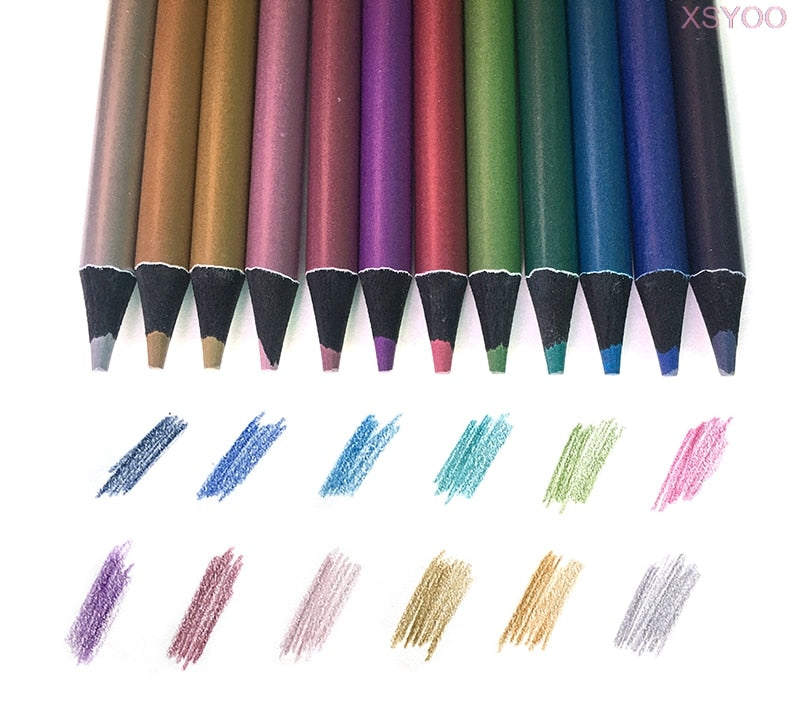 Brutfuner 12 Colors Metallic Pencil Drawing Sketch Set Soft Wood Golden Color Pencil For School Student Stationery Art Supplies