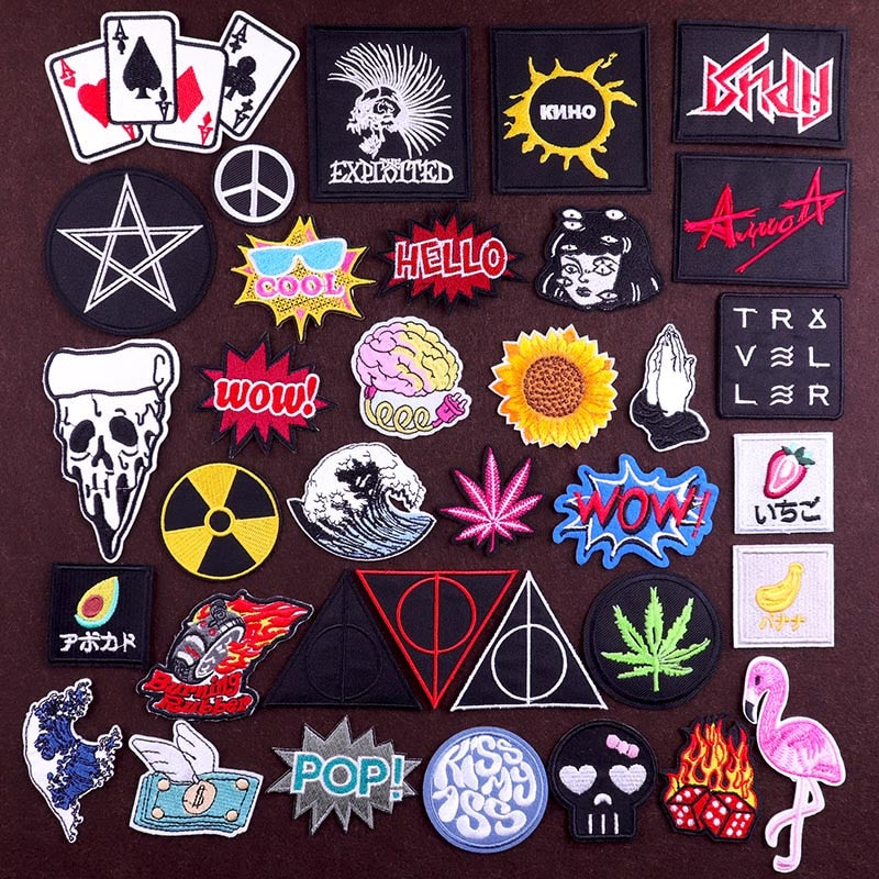 Punk Diy Embroidery Patches For Clothing Iron On Letter Embroidered Patches For Clothes Stripe Stickers For Shirt Jacket Badges