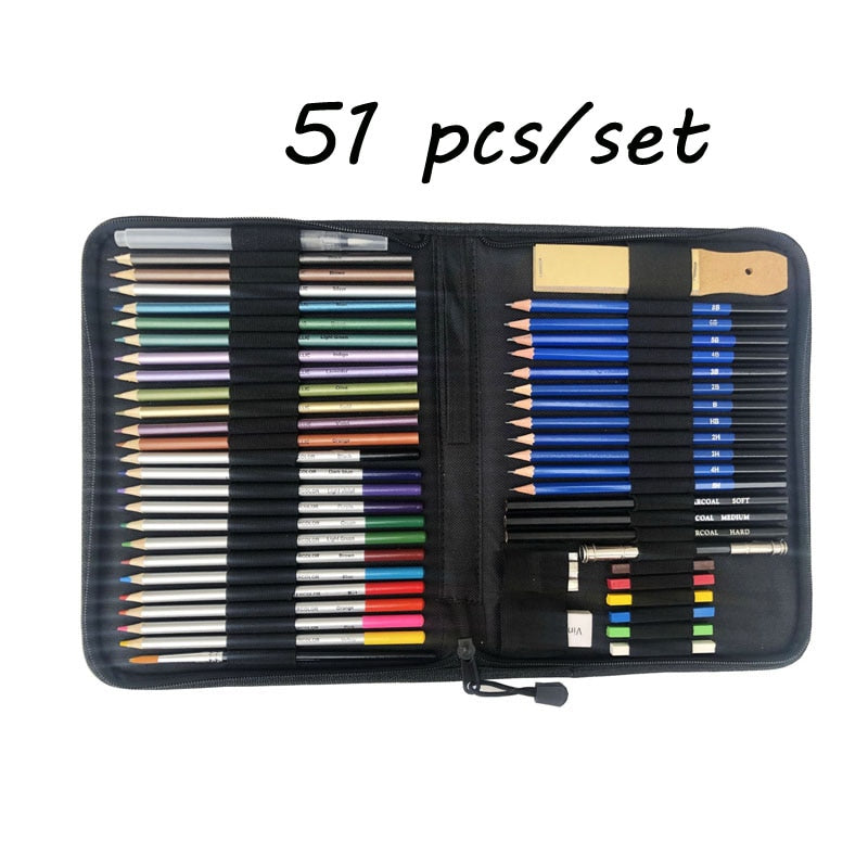 72PCS Sketch Pencils and Colored Pencils Set School Supplies Drawing Pencils Beginner Kit Watercolor Metallic Oily Art Supplies