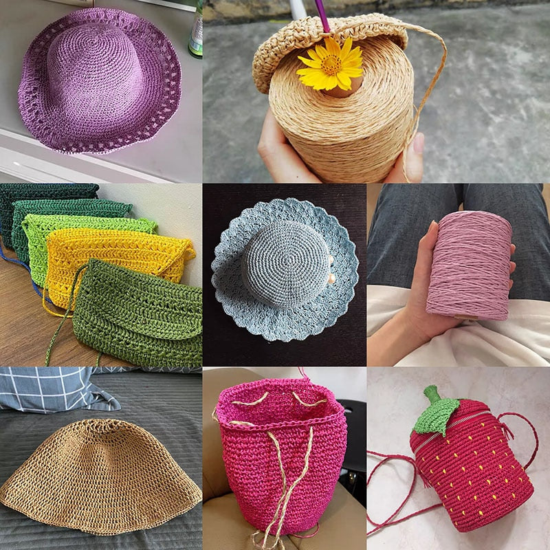1Roll=280M Natural Raffia Straw Yarn For Summer Hand Knit Crochet Hat HandBag Cushion Baskets Knitting Material Colorful Threads