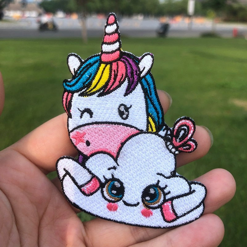 Prajna Hippie Unicorn Patches Embroidered Patches For Clothing DIY Magic Rainbow Stripes Iron On Patches For Kids Cloth Applique